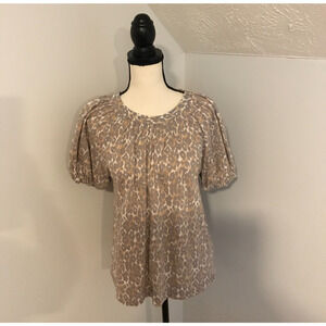 Anthropologie Maeve Leopard Print Puff Sleeve 100% Linen Top - Small